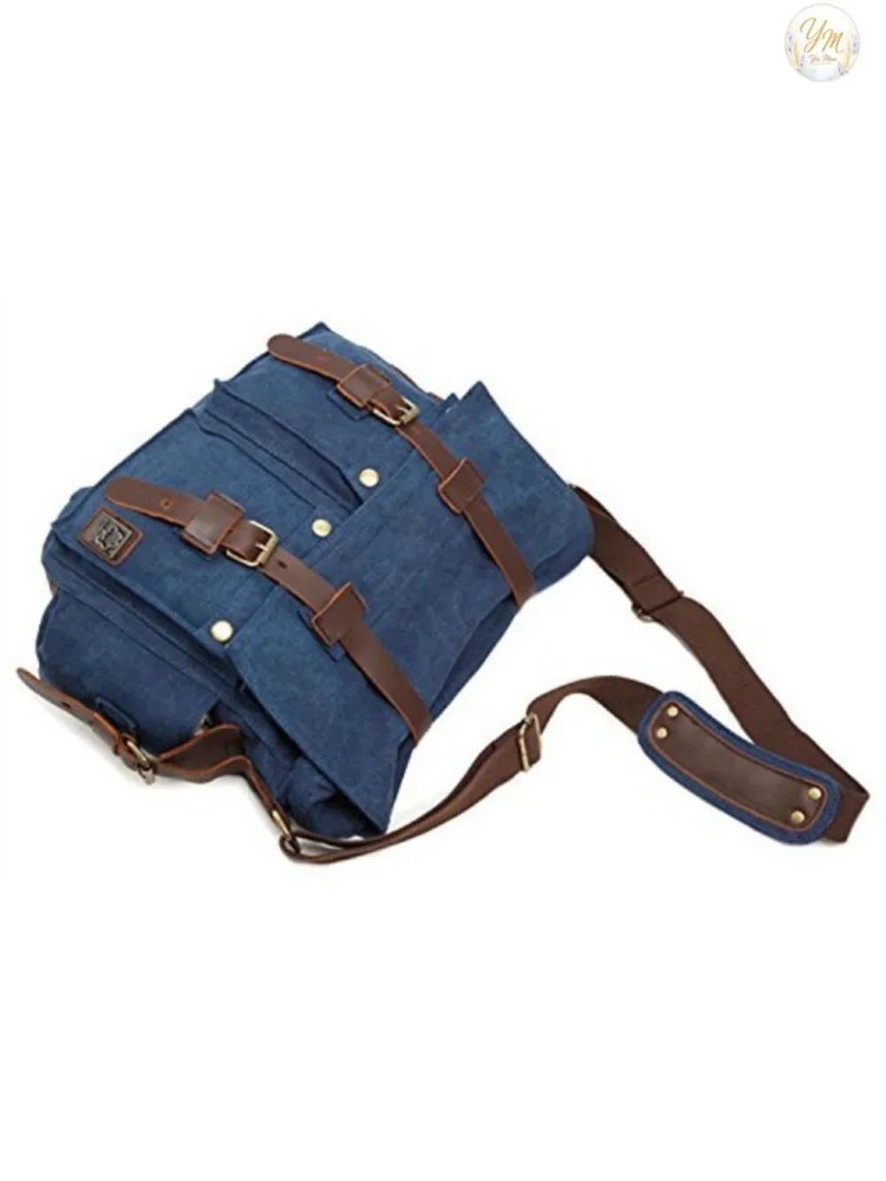 Vintage Military Canvas Leather Messenger Laptop Bag 14.7